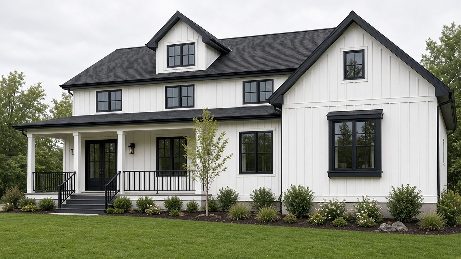 Modern farmhouse with black-frame windows