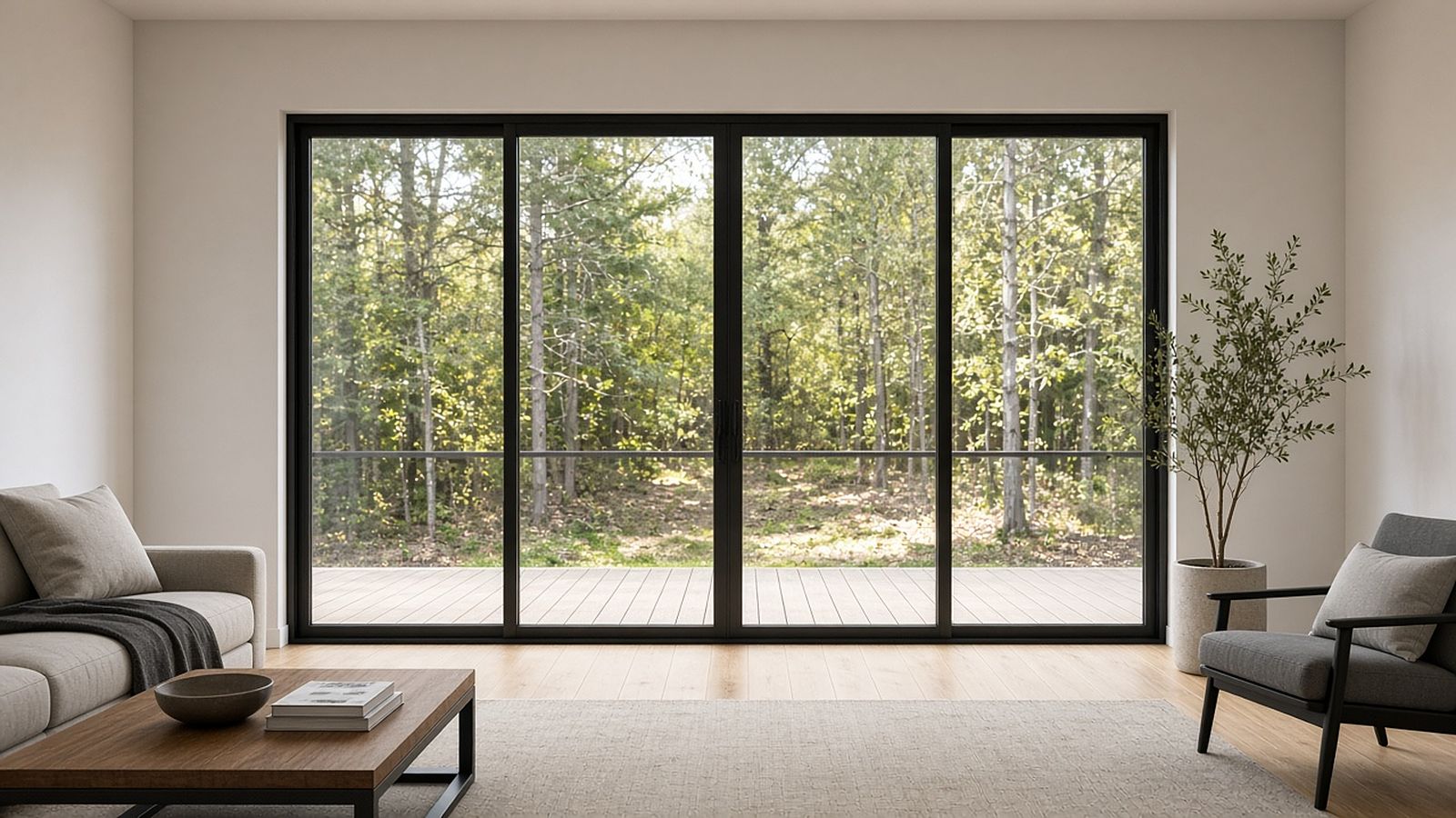 Slim black-frame sliding glass doors